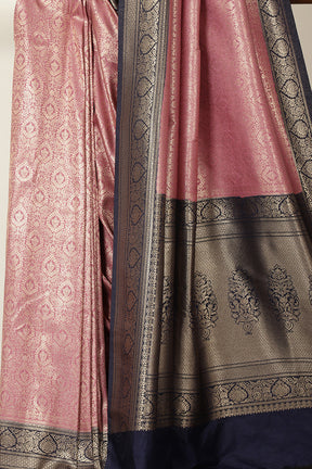 Mauve & Navy Dual Toned Soft Silk Zari Woven Saree