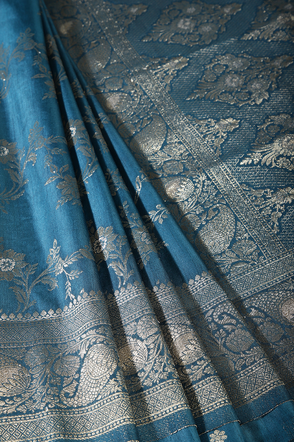 Peacock Blue Color Zari Woven South Silk Saree