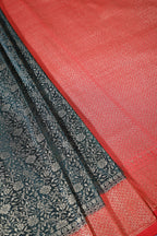 Bottle Green & Red Floral Zari Woven Sarees