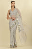 Grey Kota Cotton Floral Resham Embroidered And Zari Woven Saree