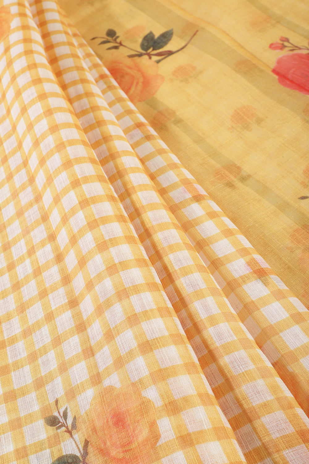 Yellow Cotton Printed Saree