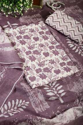 Purple Color Cotton Printed Unstitched Suit
