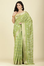 Light Green Cotton Silk Printed And Zari Woven Saree