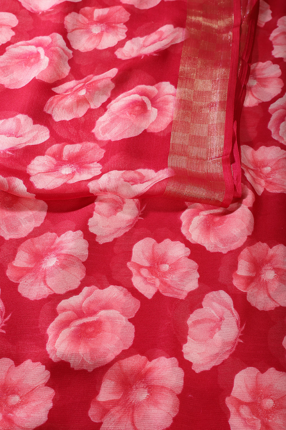 Cardinal Red Chiffon Floral Printed Saree