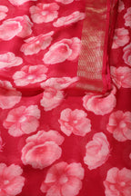 Cardinal Red Chiffon Floral Printed Saree