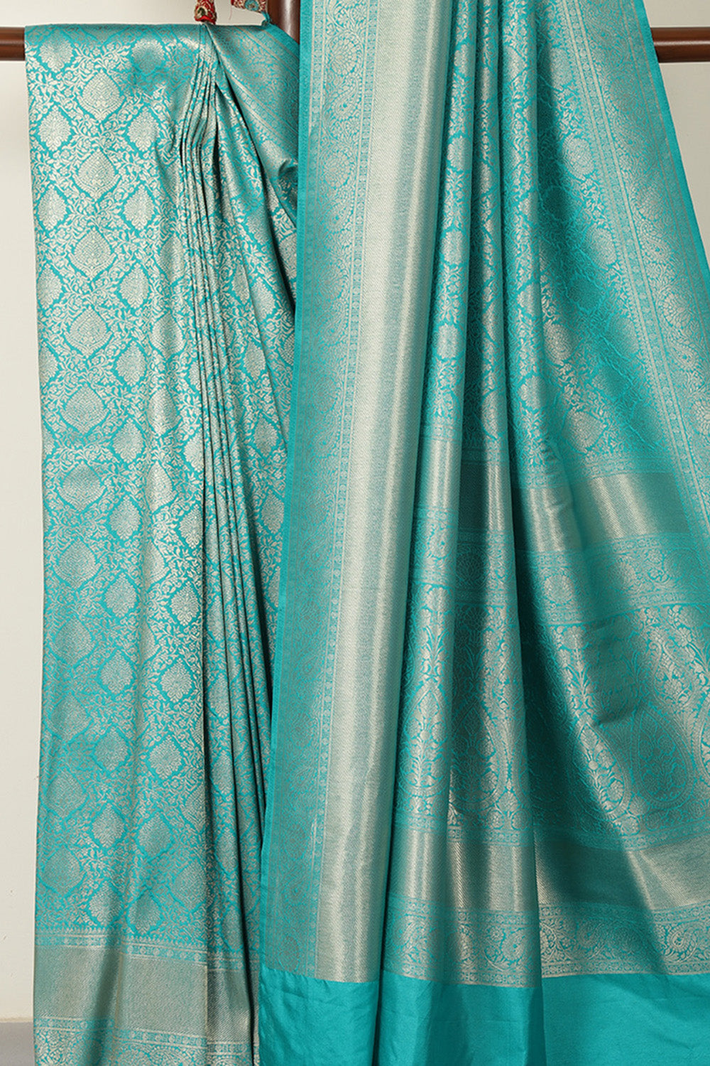 Teal Soft Silk Zari Woven Saree