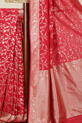 Deep Carmine Banarasi Silk Zari Woven Saree