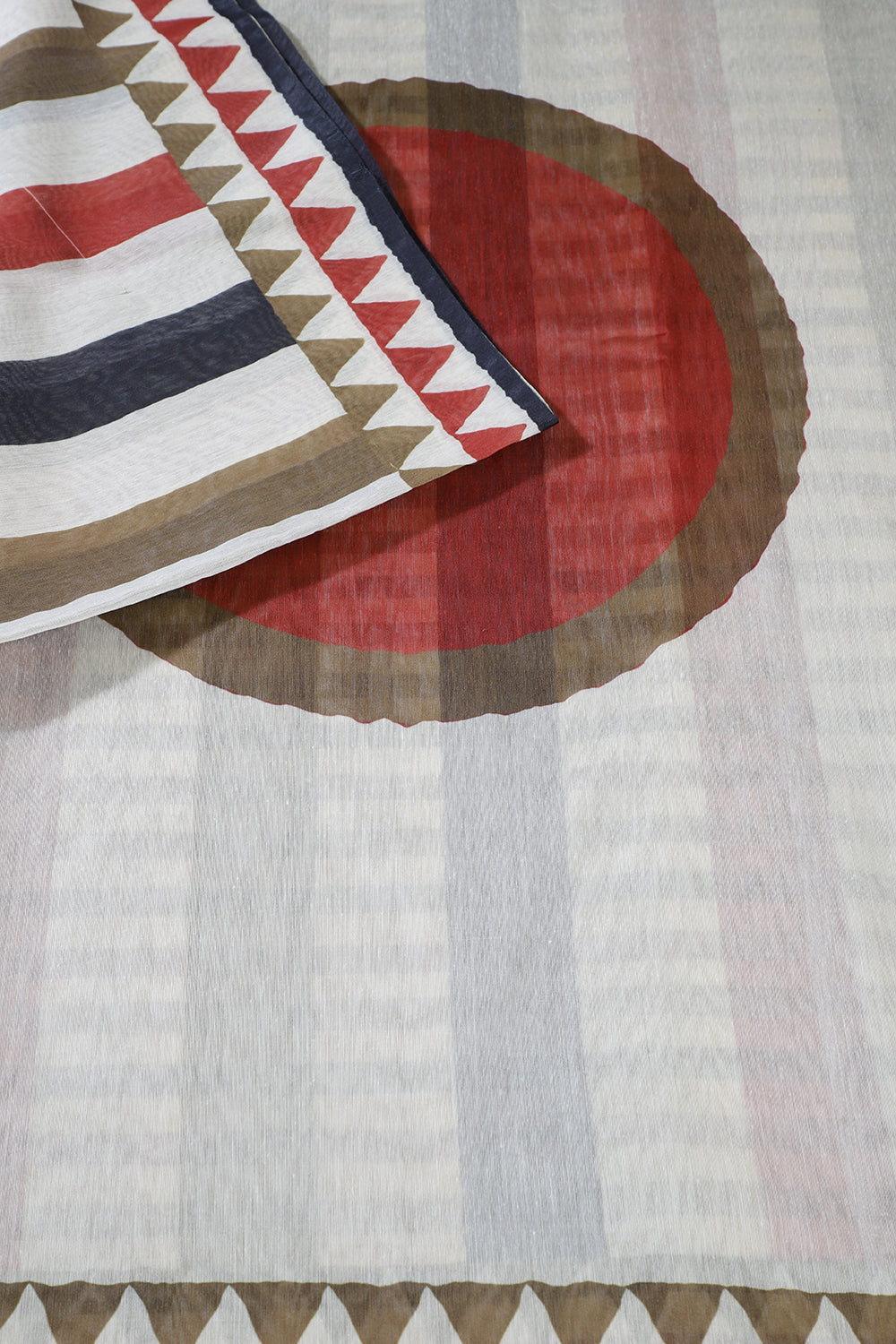 Cream & Black Organza Cotton Printed Saree