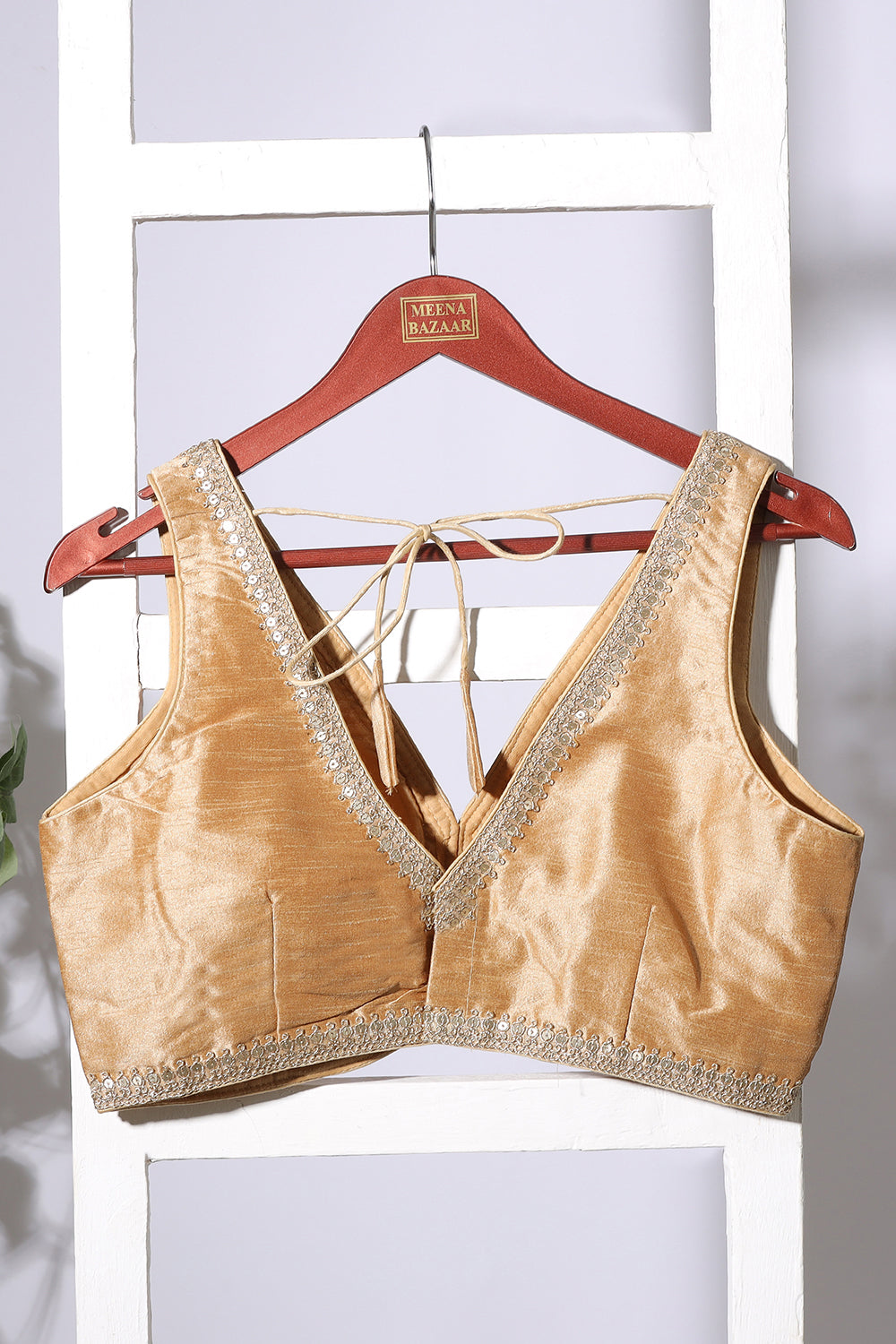 Beige Tussar Silk Zari And Sequins Embroidered Readymade Blouse
