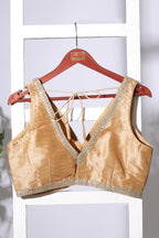 Beige Tussar Silk Zari And Sequins Embroidered Readymade Blouse