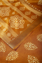 Mustard Color Block Printed Cotton Silk Saree