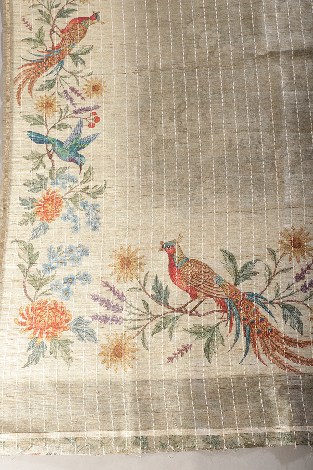 Beige Tussar Silk Printed Saree