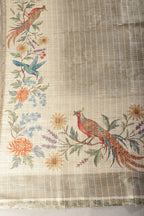 Beige Tussar Silk Printed Saree