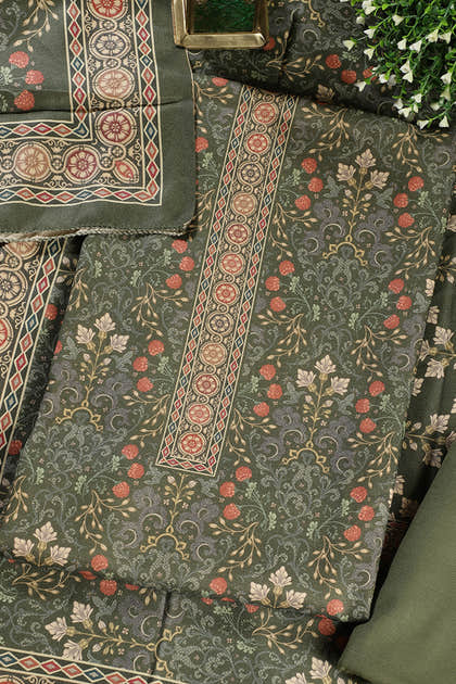 Green Digital Printed Pashmina Unstitched Suit Fabric