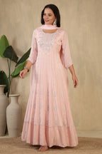 Baby Pink Embroidred Crepe Silk Anarkali Suit