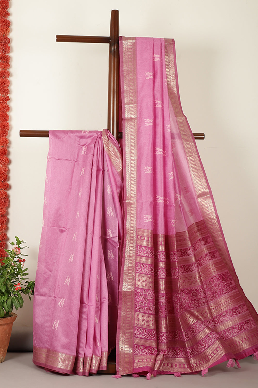 Muted Pink Chanderi Silk Resham & Zari Woven Saree