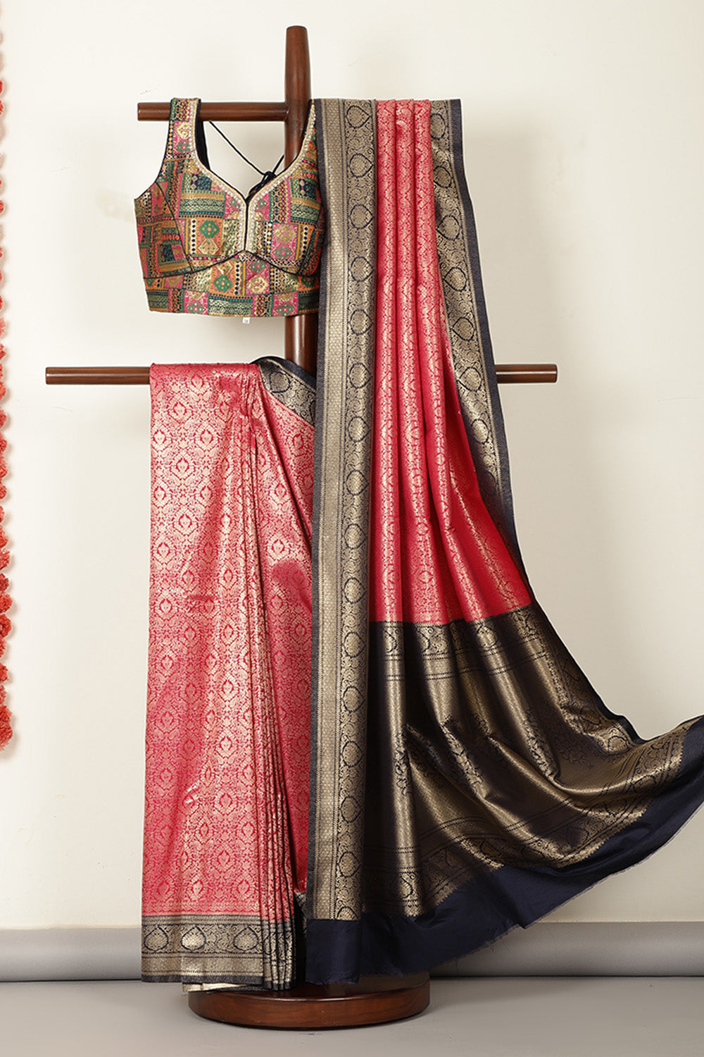 Cardinal Red & Navy Dual Toned Soft Silk Zari Woven Saree