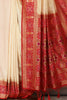 Cream & Red Dual Toned Tussar Silk Patola Woven Saree