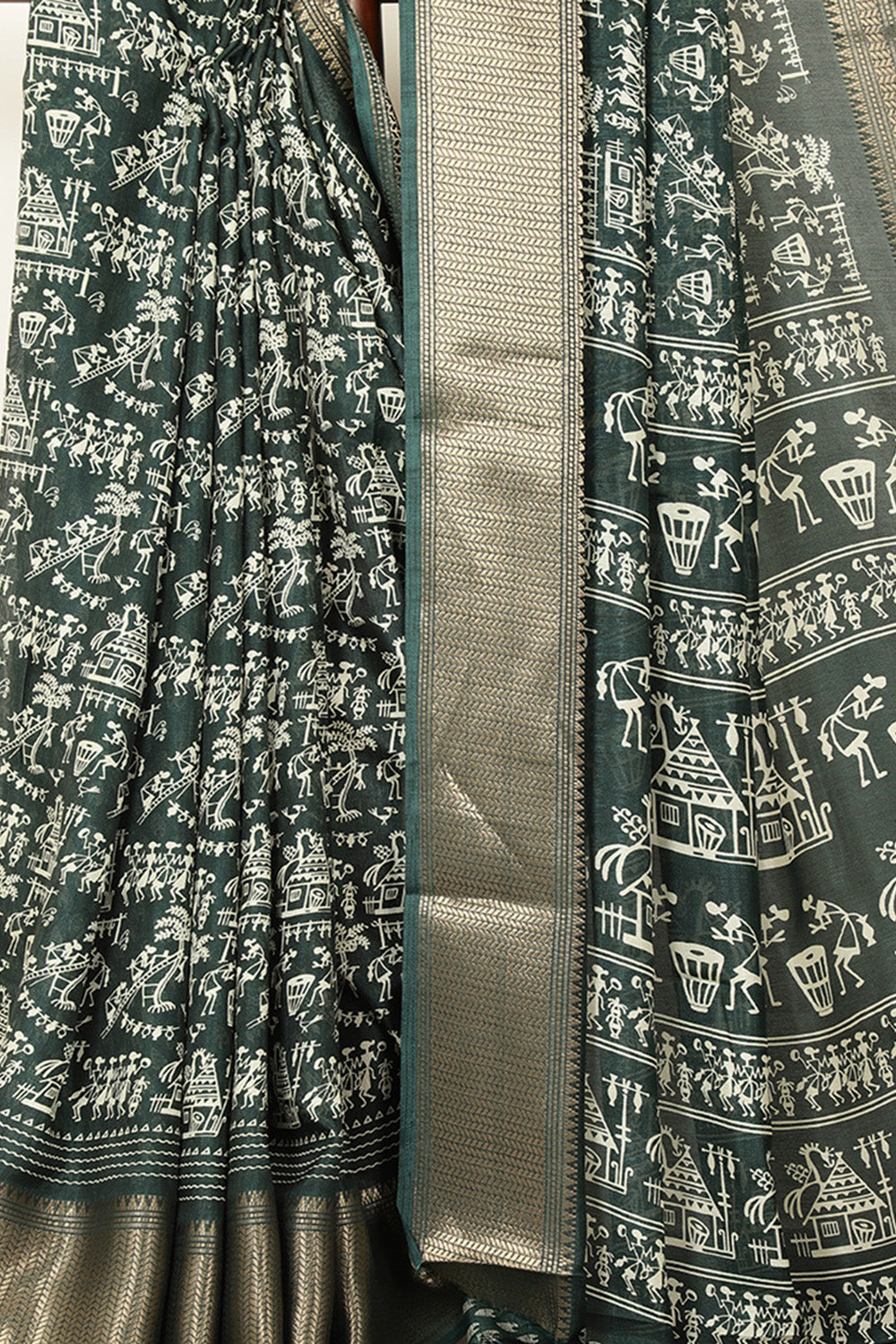 Bottle Green Cotton Silk Printed Saree