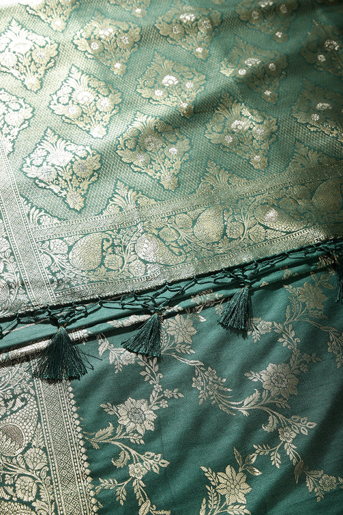 Bottle Green Color Zari Woven South Silk Saree