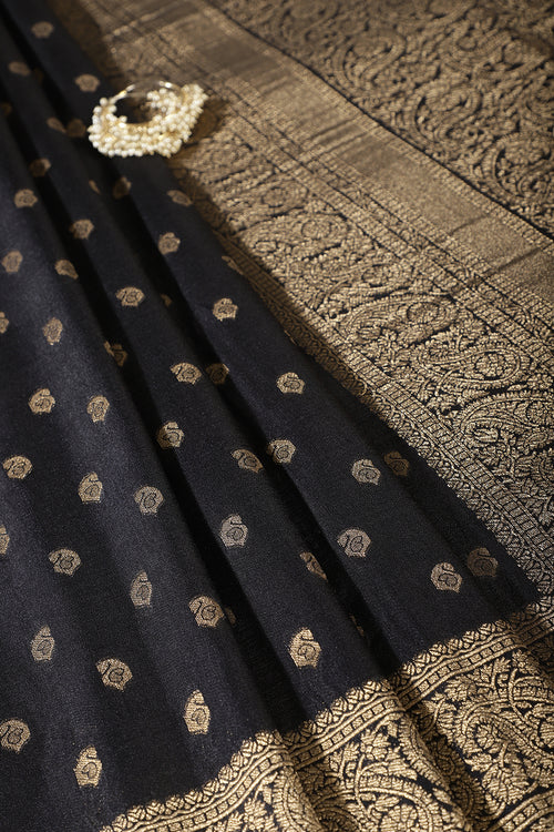 Black Silk Zari Buta Woven Saree