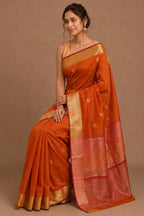 Orange Cotton Silk Zari Work Saree