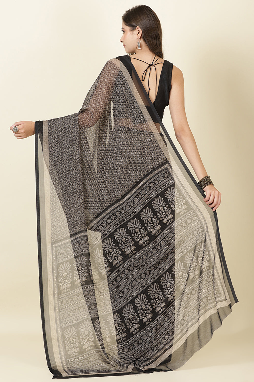 Black Georgette Printed Saree