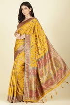 Mustard Silk Madhubani Woven Saree