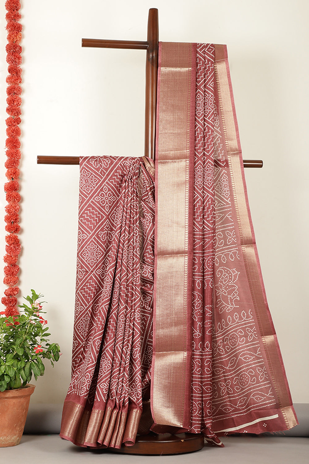 Wine Color Cotton Silk Block Printed Saree