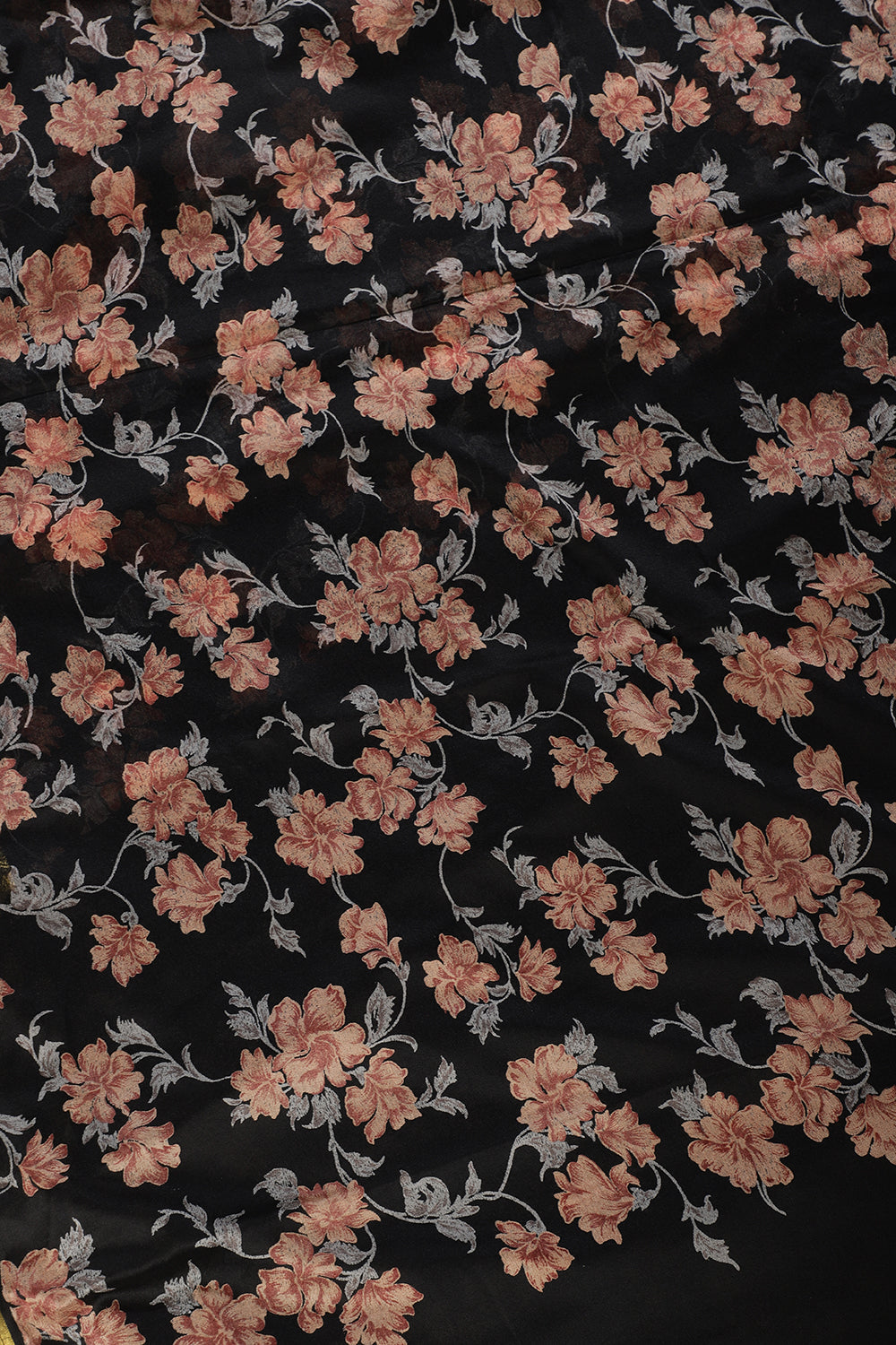 Black Zari Border & Floral Printed Chiffon Saree
