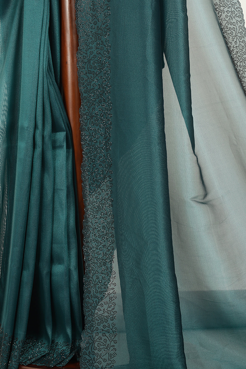 Bottle Green Color Tissue Silk Saree with Swarovski Border