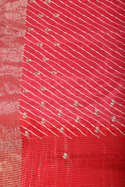 Red Jaipuri Silk Leheriya Printed And Embroidered Saree