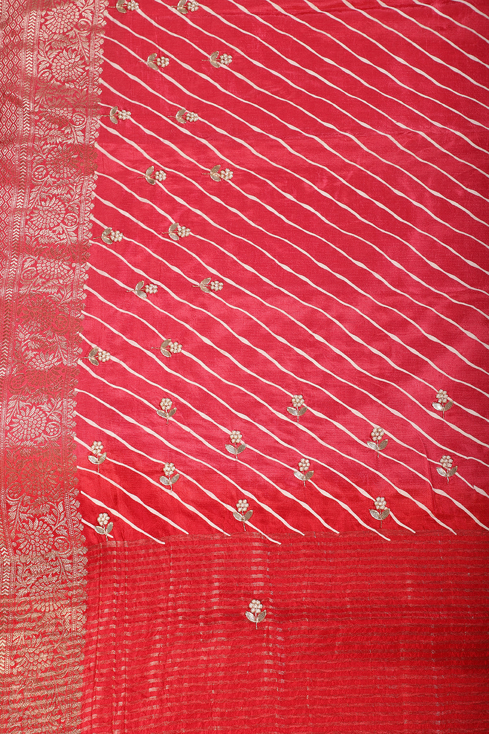 Red Jaipuri Silk Leheriya Printed And Embroidered Saree