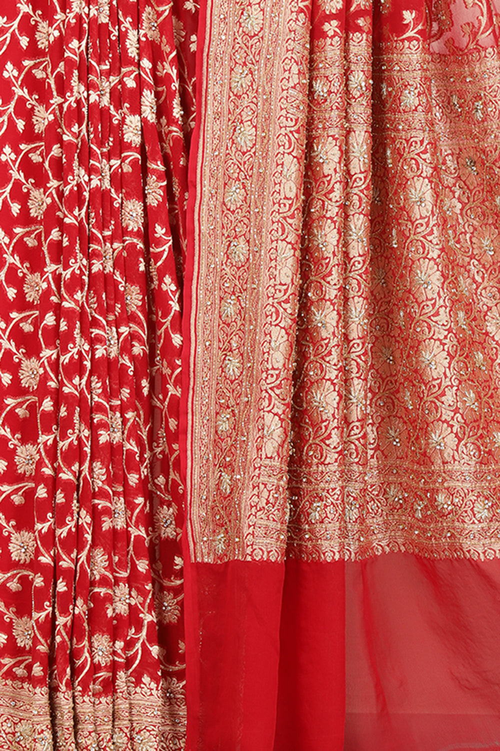 Red Color Pure Khaddi Georgette Banarasi Saree