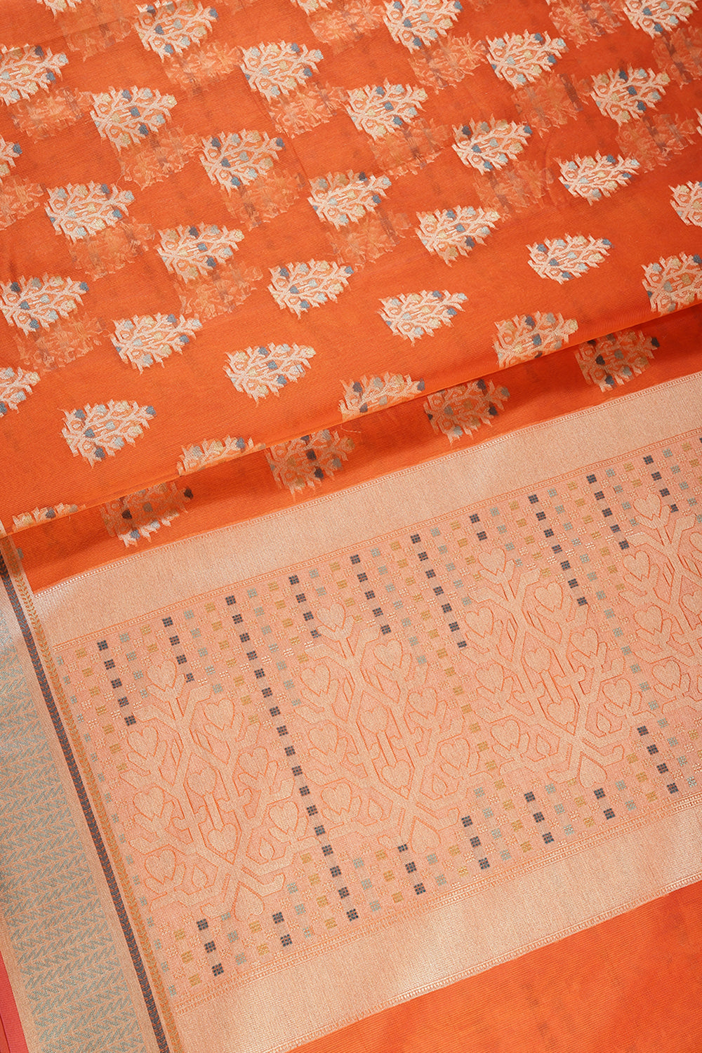 Orange Color Supernet Cotton Woven Saree