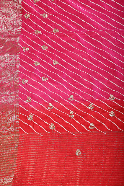 Magenta & Red Jaipuri Silk Leheriya Printed And Embroidered Saree