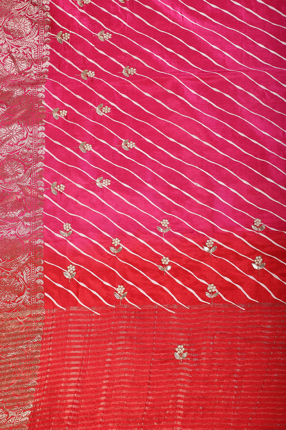 Magenta & Red Jaipuri Silk Leheriya Printed And Embroidered Saree