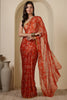 Orange Chiffon Floral Zari Border & Floral Printed Saree