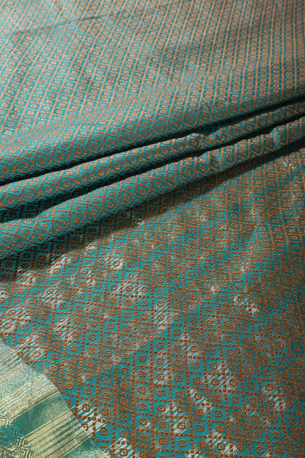 Teal Color Zari & Resham Weaving Silk Saree