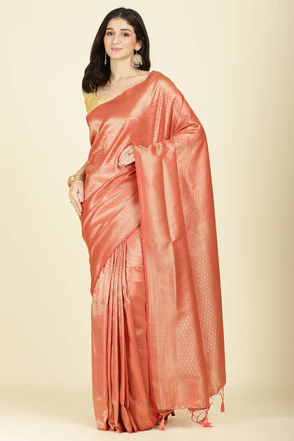 Dark Peach Colour Soft Silk Leheria Zari Woven Saree