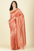 Dark Peach Colour Soft Silk Leheria Zari Woven Saree