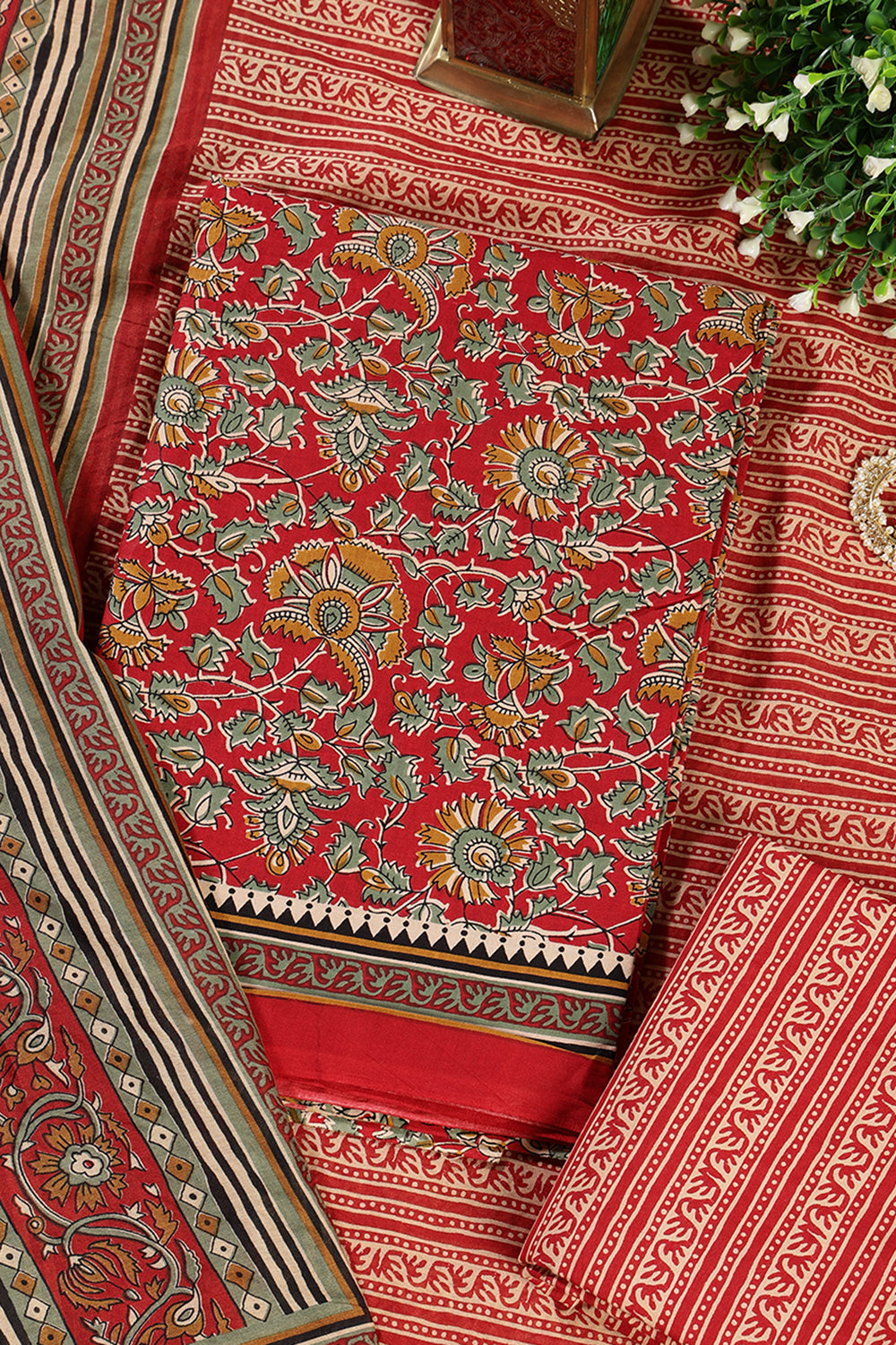 Red Cambric Cotton Unstitched Suit Material