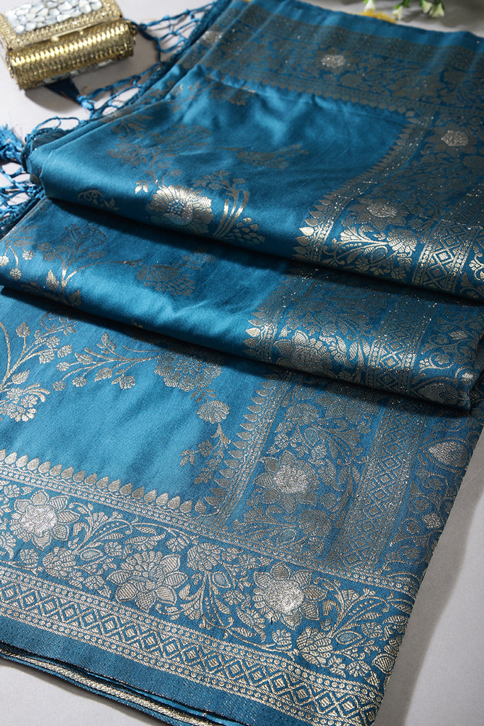Muted Blue Color Art Silk Zari Woven Saree