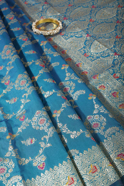 Teal Colour Banarasi Silk Woven Saree