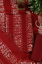 Maroon Cotton Printed And Resham Embroidered Unstitched Suit Material