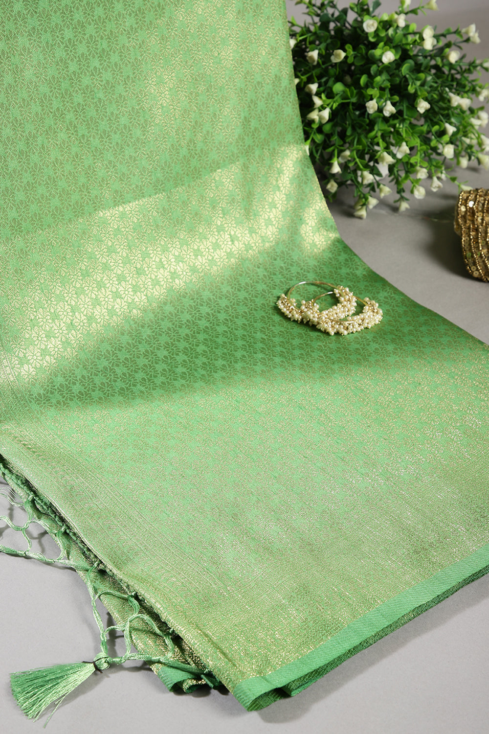 Faded Green Color Zari Woven South Silk Saree