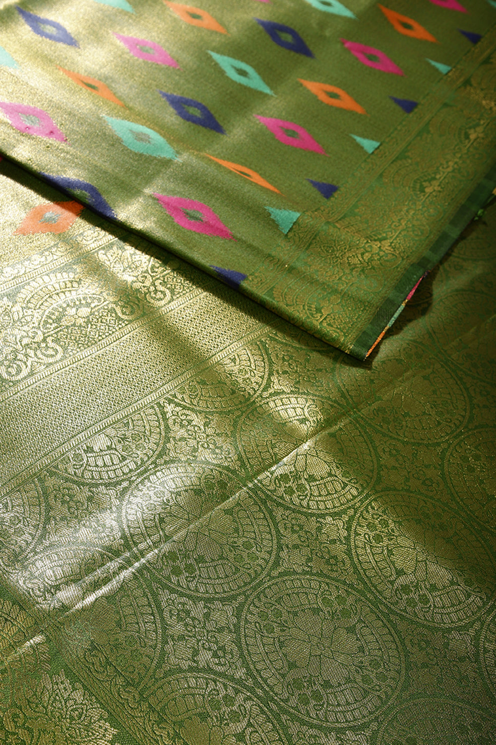 Olive Green Color Silk Resham and Zari Woven Saree