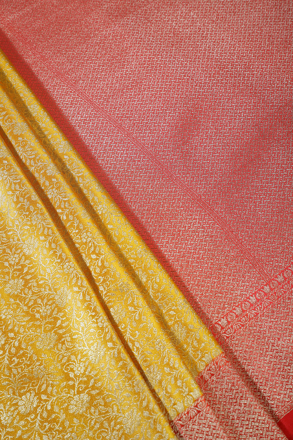 Mustard Floral Zari Woven Sarees