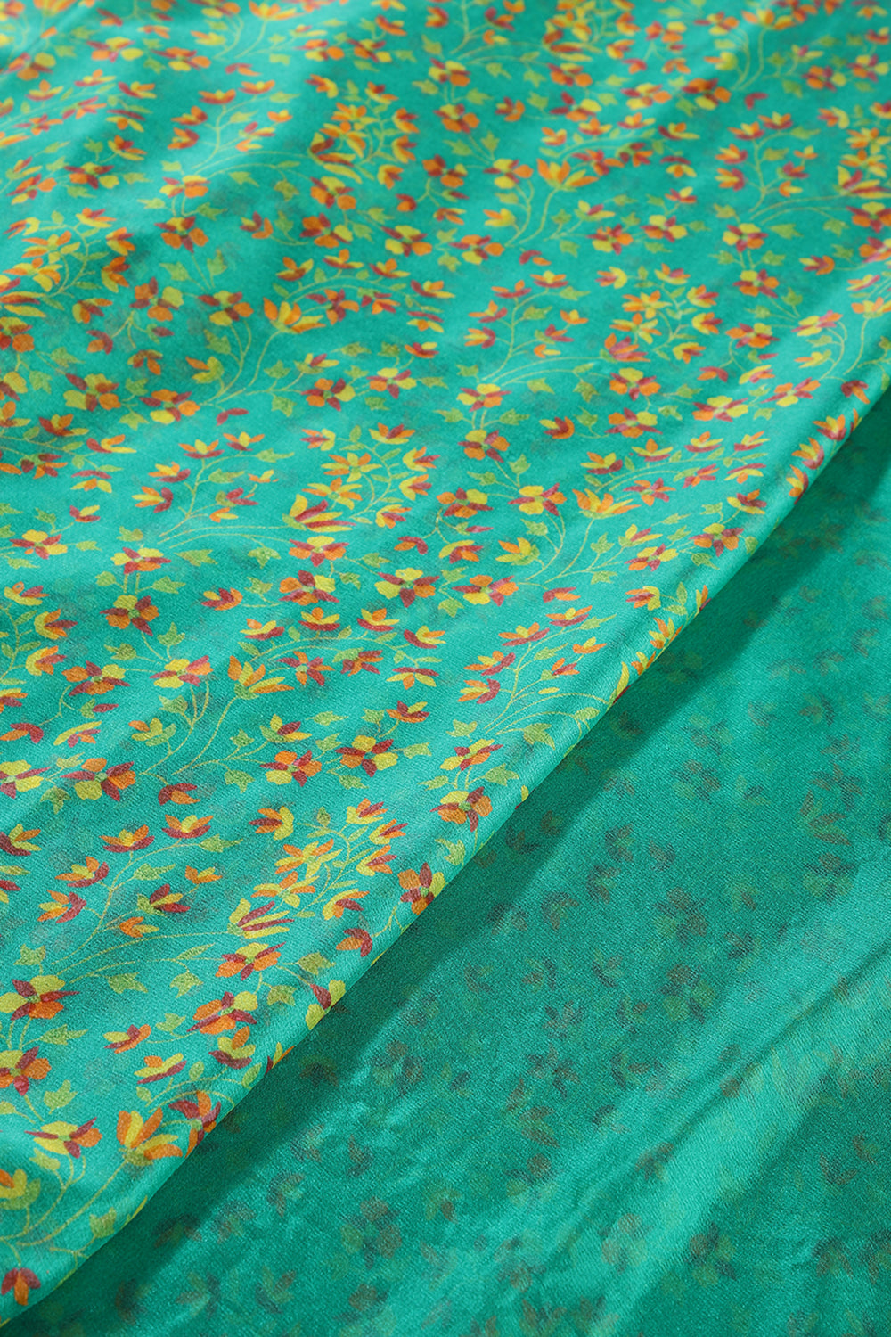 Teal Green Color Chiffon Floral Zari Border Printed Saree