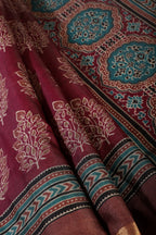 Wine Cotton Silk Printed Saree
